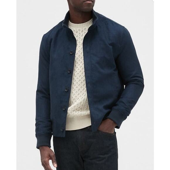 Banana‎ Republic Men's Long Sleeve Vegan Suede Button Front Jacket Size L Navy - Picture 1 of 6